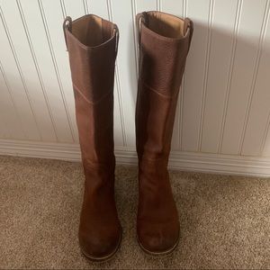 Lucky Brand Hibiscus Riding Tall Boots Cognac Brown Pebbled Leather Pull On 8